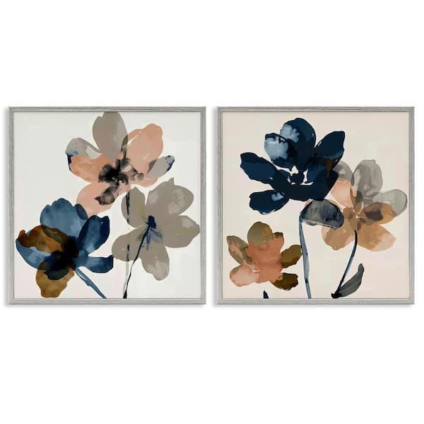 Stupell Industries Earthen Blossom Petals by Irena Orlov 2-Pieces Gray Framed Nature Giclee Art Print 17 in. x 17 in.