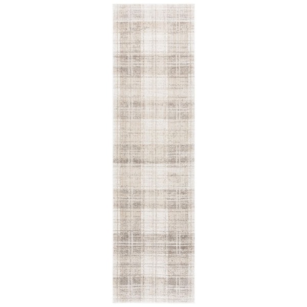Oxford Plaids 2 ft. x 8 ft. Beige/Ivory Modern Plaid Runner Rug