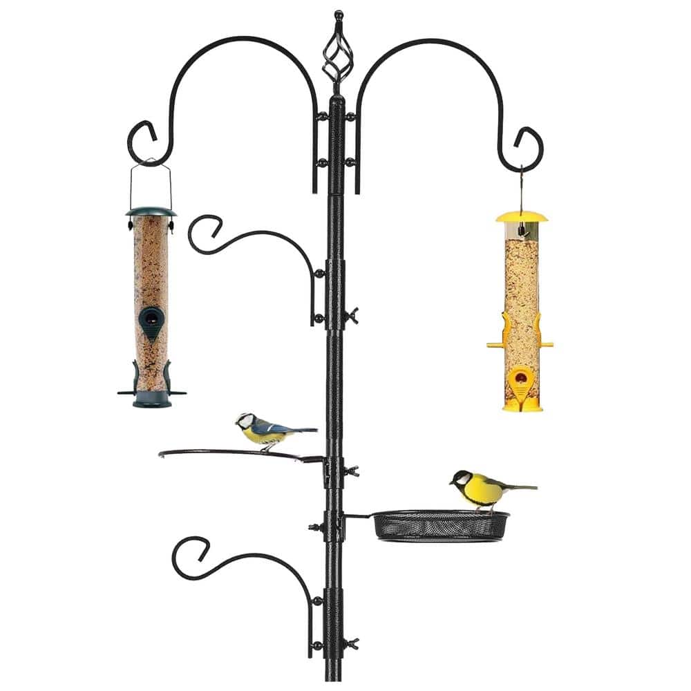 Deluxe Black Metal Bird Feeding Station with Bird Bath