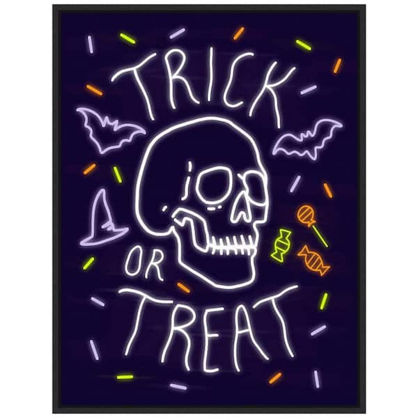 Amanti Art 23.5 in. x 18 in. Neon Halloween I Framed Halloween Holiday Canvas Wall Art