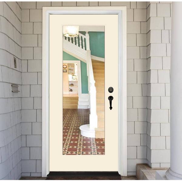 Legacy 30 in. x 80 in. Universal Handing Full-Lite Clear Glass Linen Finish Fiberglass Front Door Slab