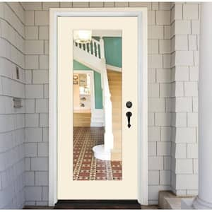 Legacy 30 in. x 80 in. Full-Lite Clear Glass LHIS Primed Linen Finish Fiberglass Prehung Front Door