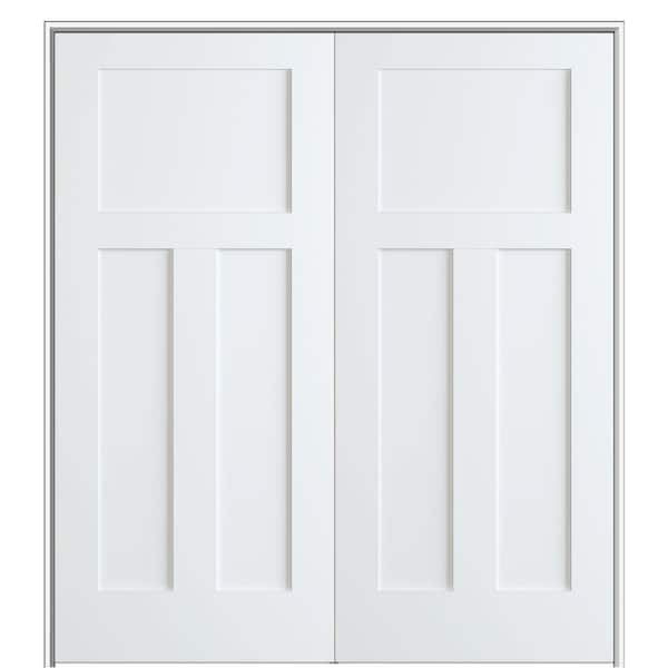 MMI Door Shaker Flat Panel 48 in. x 80 in. Both Active Solid Core Primed Composite Double Prehung French Door w/ 4-9/16 in. Jamb