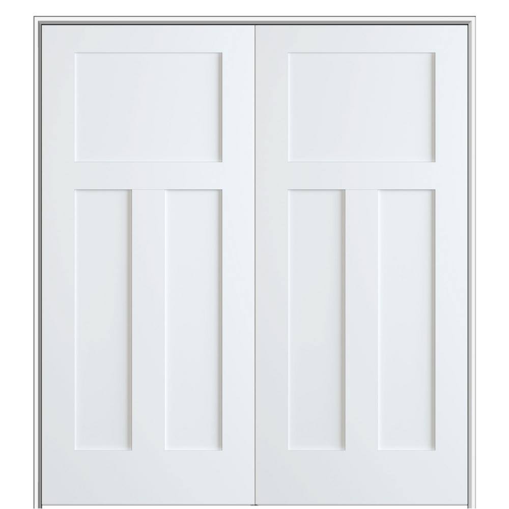 Primed Solid Core MDF French Door with Satin Nickel Hinges