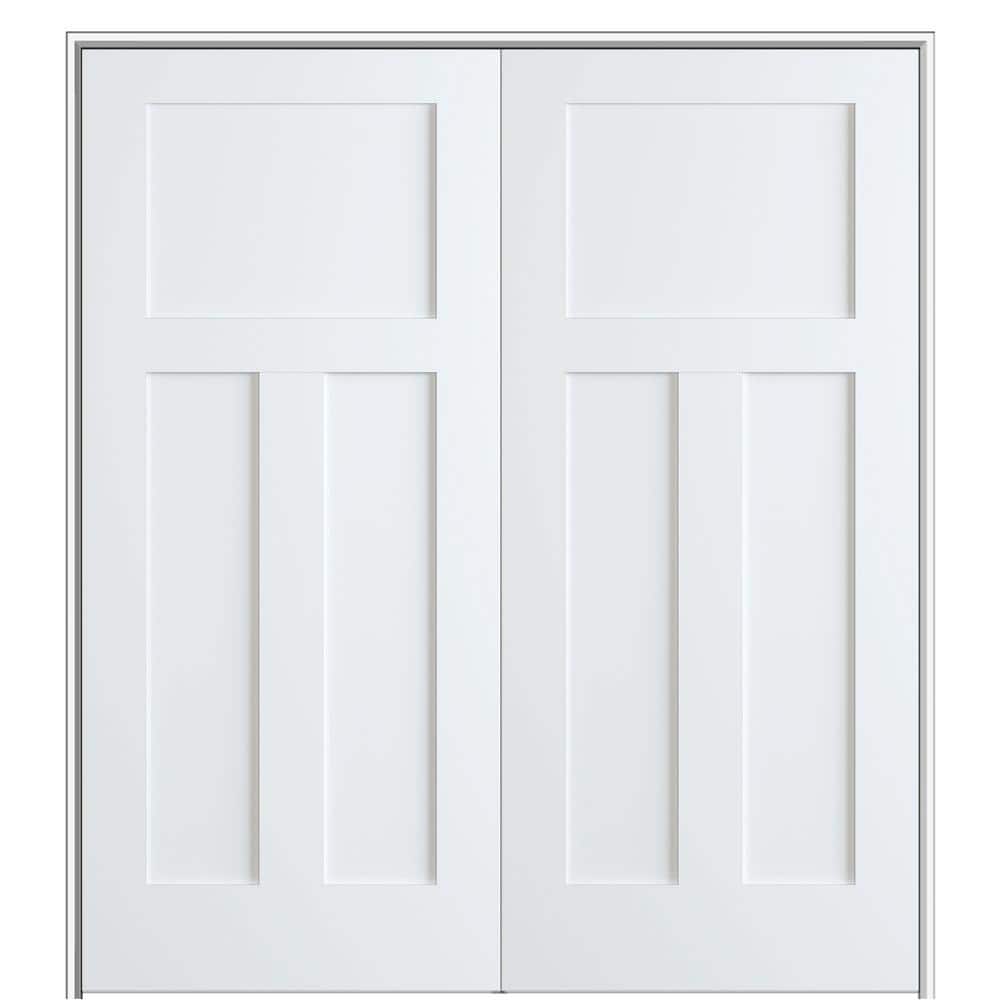 Primed 60" x 80" MDF Interior French Door with Satin Nickel Hinges