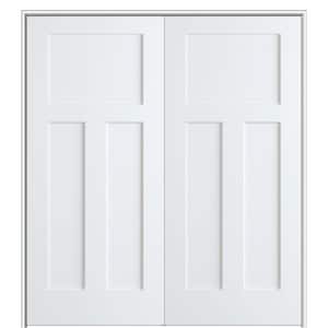 Shaker Flat Panel 60 in. x 80 in. Both Active Solid Core Primed Composite Double Prehung French Door w/ 4-9/16 in. Jamb