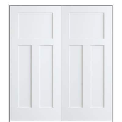 Shaker Flat Panel 72 in. x 80 in. Both Active Solid Core Primed Composite Double Prehung French Door w/ 4-9/16 in. Jamb