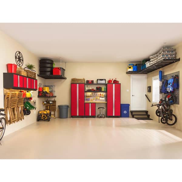 Bold Series 108 in. W x 76.75 in. H x 18 in. D 24-Gauge Steel Garage Cabinet Set in Red (7-Piece)
