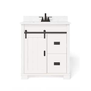 Brindley 30 in. W x 20 in. D x 35 in. H Single Sink Freestanding Bath Vanity in White with White Engineered Stone Top