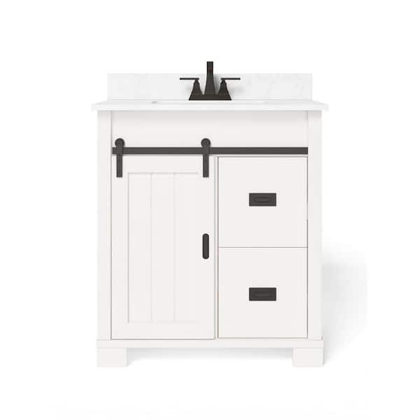 Brindley 30 in. Single Sink Freestanding White Bath Vanity with White Engineered Stone Top (Assembled)