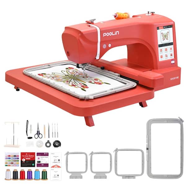 Poolin EOC07RE 15 in. x 7.9 in. Large-Area Computerized Embroidery Machine with 7 in Touchscreen, Wi-Fi and USB