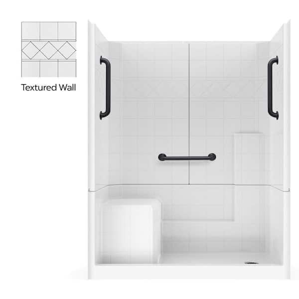 Liberty 60 in. x 33 in. x 77 in. 3-Piece Alcove Shower Kit with Shower Wall and Shower Pan, 3 Black Grab Bars, Left Seat