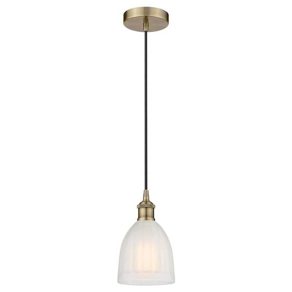Brookfield 60-Watt 1-Light Antique Brass Standard Mini Pendant Light with Painted Glass Shade, No Bulbs Included