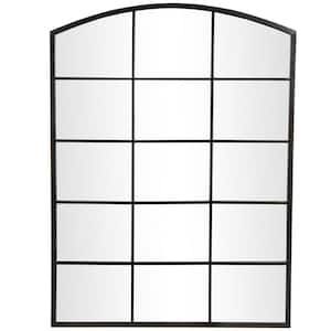 48 in. x 36 in. Arched Window Pane Inspired Square Framed Black Wall Mirror with Black Frame