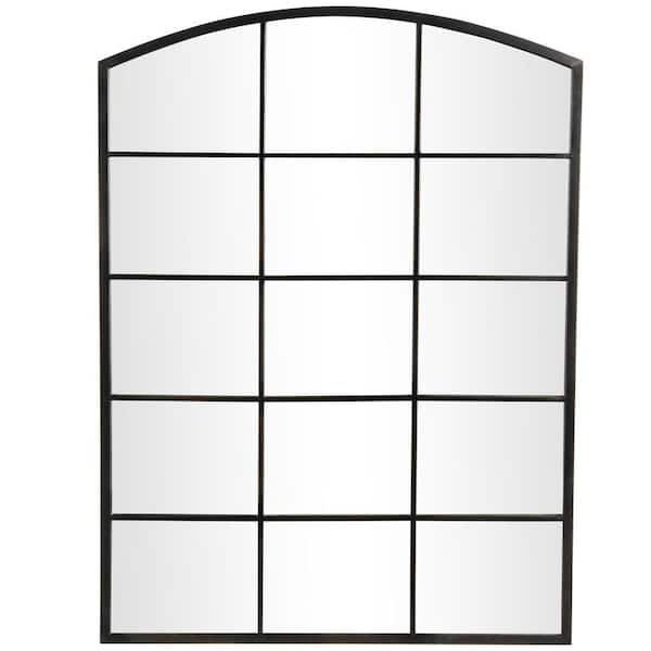 48 in. x 36 in. Arched Window Pane Inspired Square Framed Black Wall Mirror with Black Frame