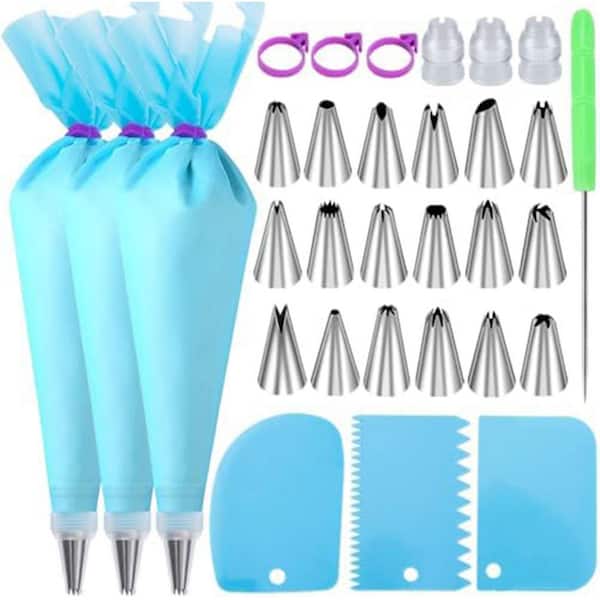Cake Decorating Kit with 3 Reusable Silicone Piping Bags, 18 Frosting Tips, 3 Couplers, 3 Bag Ties, 3 Cake Scraper