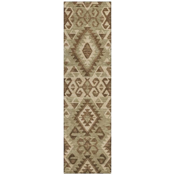 Chantille Machine Washable Indoor/Outdoor Abstract ACN2959 Mocha 2 ft. x 7 ft. Runner Rug