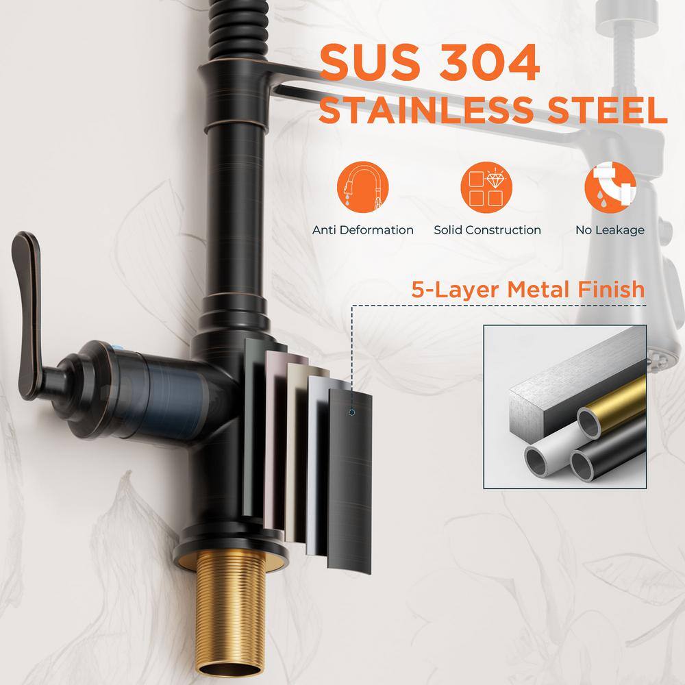 Oil-Rubbed Bronze High-Arc Kitchen Faucet with Pull-Down Spray