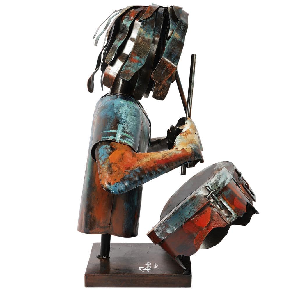 Hand-Painted Iron Drummer Sculpture with Colorful Finish
