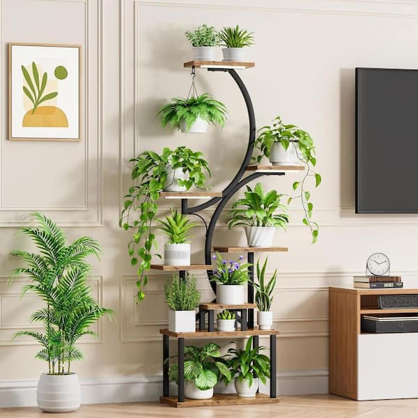 8 Tiered Black S-Shaped 17 in. Wood Decorative Stand HDCT86YXL3