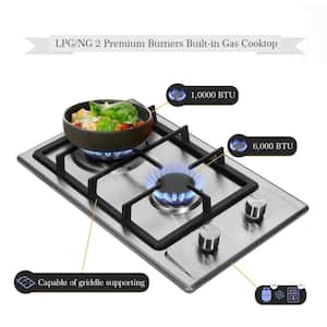 Sporet 12in. Gas Cooktop in Stainless Steel with 2 Burners including 10000 BTUs Power Burner and 6000 BTUs Simmer Burner