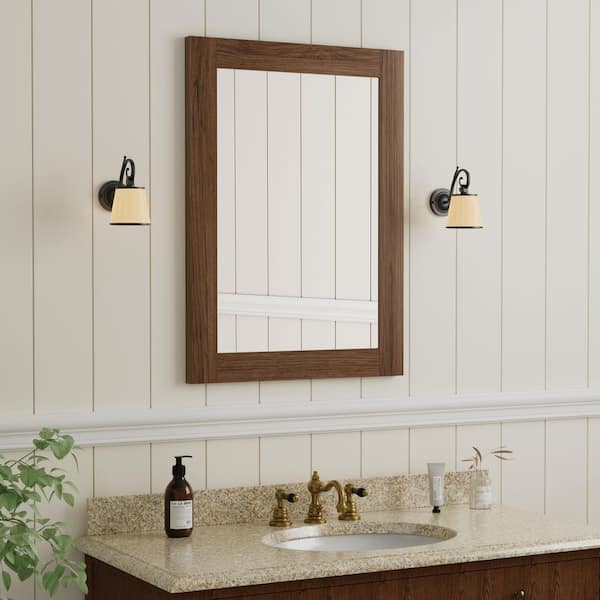 Tara 20 in. W x 28 in. H Rectangular Wood Medicine Cabinet with Mirror, Adjustable Shelves, Walnut, Recessed/Wall Mount