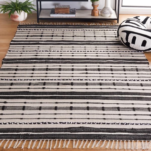 Striped Kilim Beige Black 8 ft. x 10 ft. Striped Area Rug