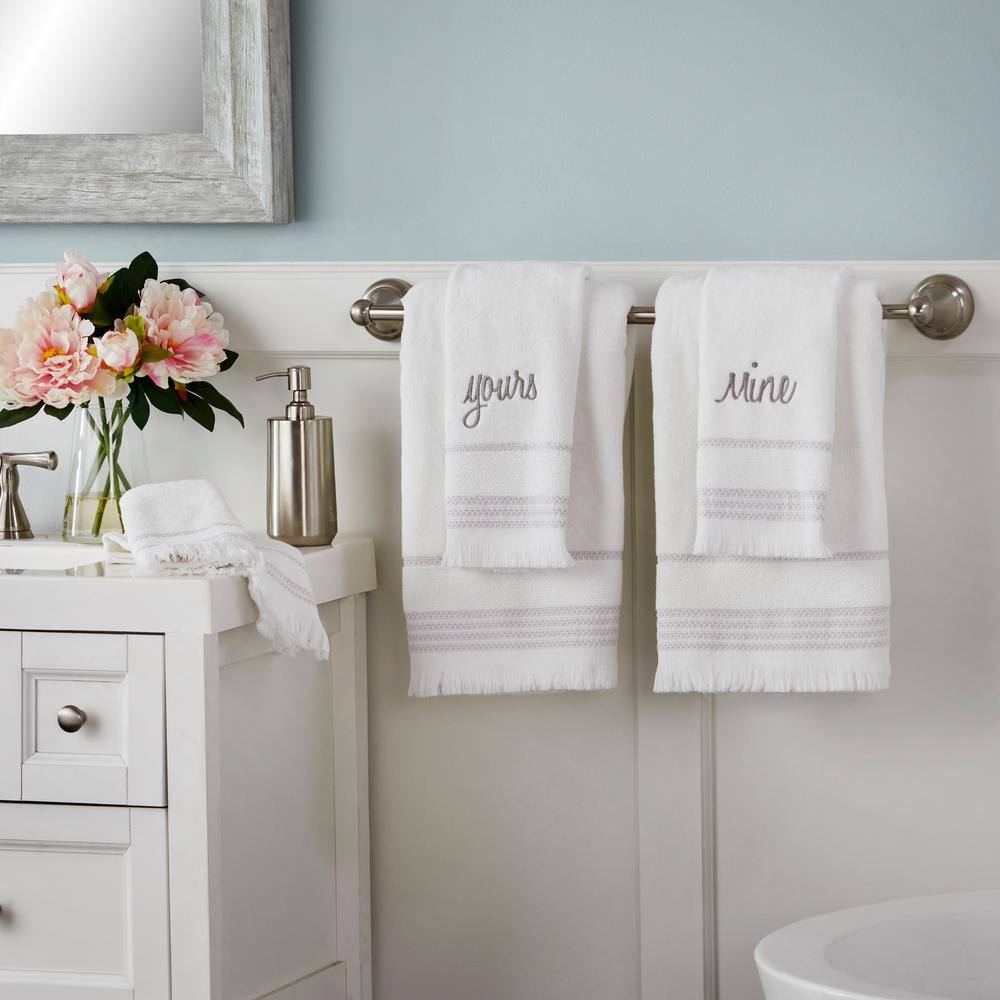White Cotton Mine and Yours Embroidered Hand Towel Set