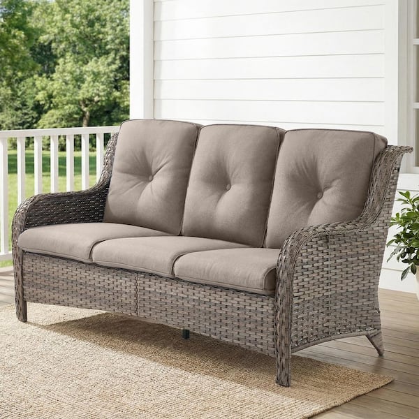 Gymojoy Carolina Gray Wicker Outdoor Couch with Gray Cushions