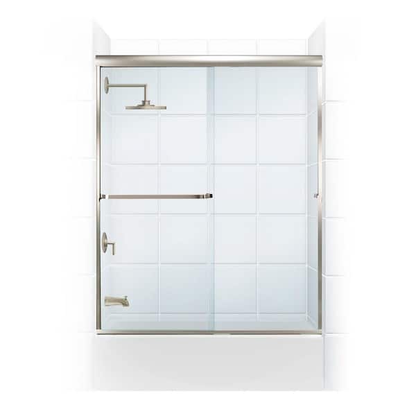 Paragon 3/16 B Series 60 in. x 57 in. Semi-Framed Sliding Tub Door with Towel Bar in Brushed Nickel and Clear Glass