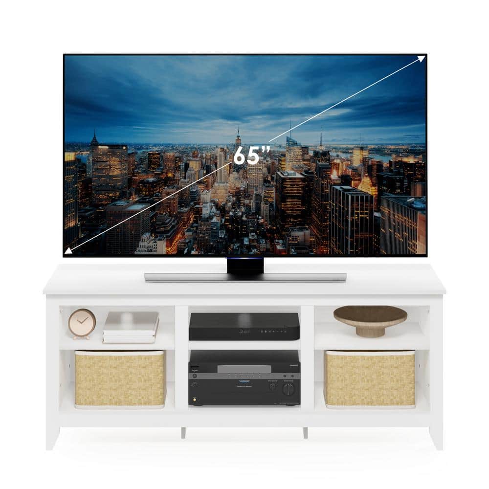 Solid White 60" Wood TV Entertainment Center with Mount