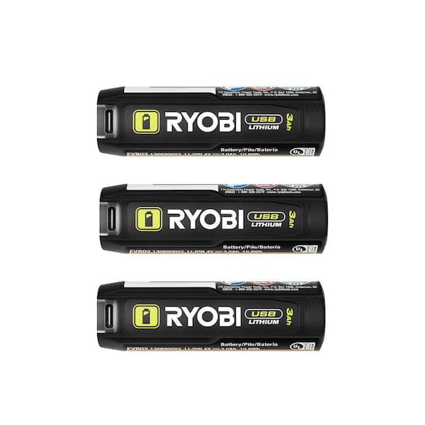RYOBI USB Lithium 3.0 Ah Lithium-Ion Rechargeable Battery (3-Pack)