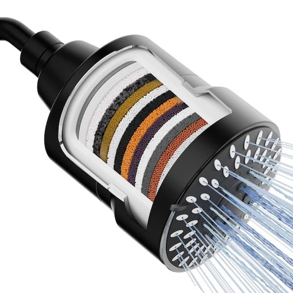 Water Softening 15 Stage GAC Filtered Shower Head with 5-Spray Modes and High-Pressure Water in Matte Black Finish