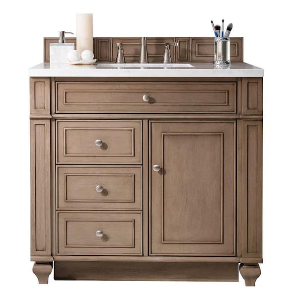 James Martin Vanities Bristol 36 in. W x 23.5 in. D x 34 in. H Single Bath Vanity in Whitewashed Walnut with Quartz Top in Classic White