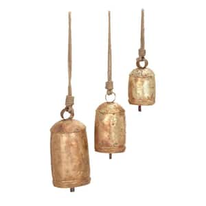 22 in., 18 in., 12 in. Gold Metal Rustic Decorative Cow Bell (Set of 3)