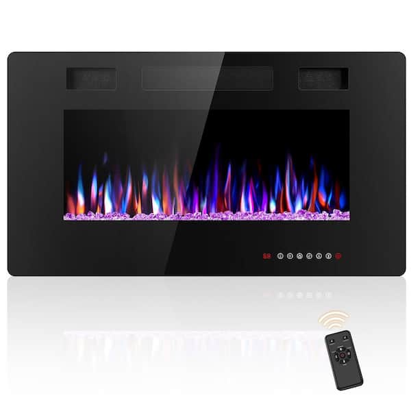 30 in. Wall Mount Low Noise Electric Fireplace with Remote Control and Touch Screen, Multi Color Flame in Black