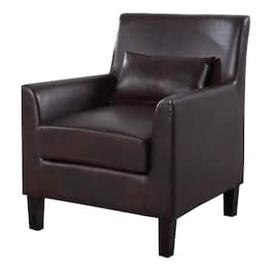 Xavier Espresso Faux Leather Arm Chair with Throw Pillow