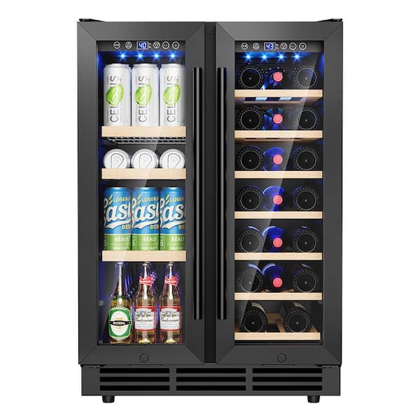 SIMZLIFE 24 in. Dual Zone 21-Bottles and 88-Cans Freestanding Beverage Refrigerator Cooler Fridge in Black, Frost-Free