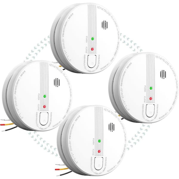 Hardwired Interconnected Smoke Alarms with Test/Silence Button, 4-Pack