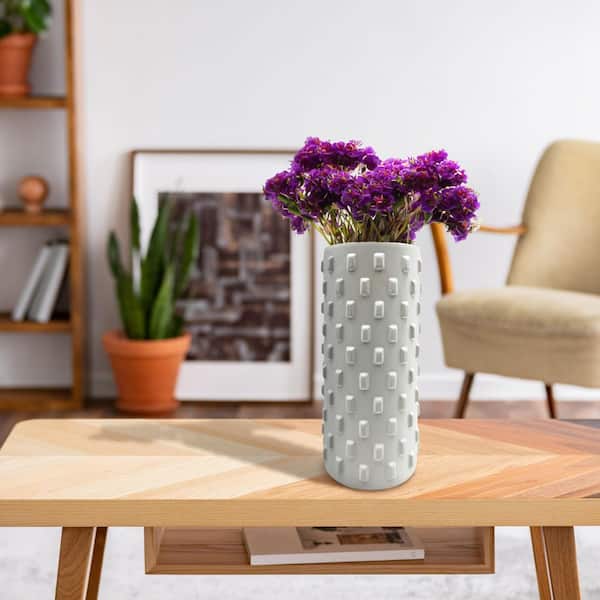 White 14 in. Tall Ceramic Round Vase for Flowers