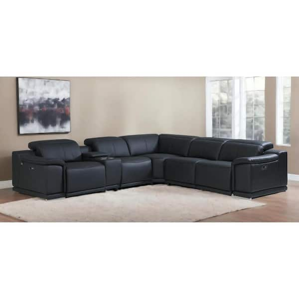 HomeRoots 123 in. Pillow Top Arm 6-piece Leather U-Shaped Sectional ...