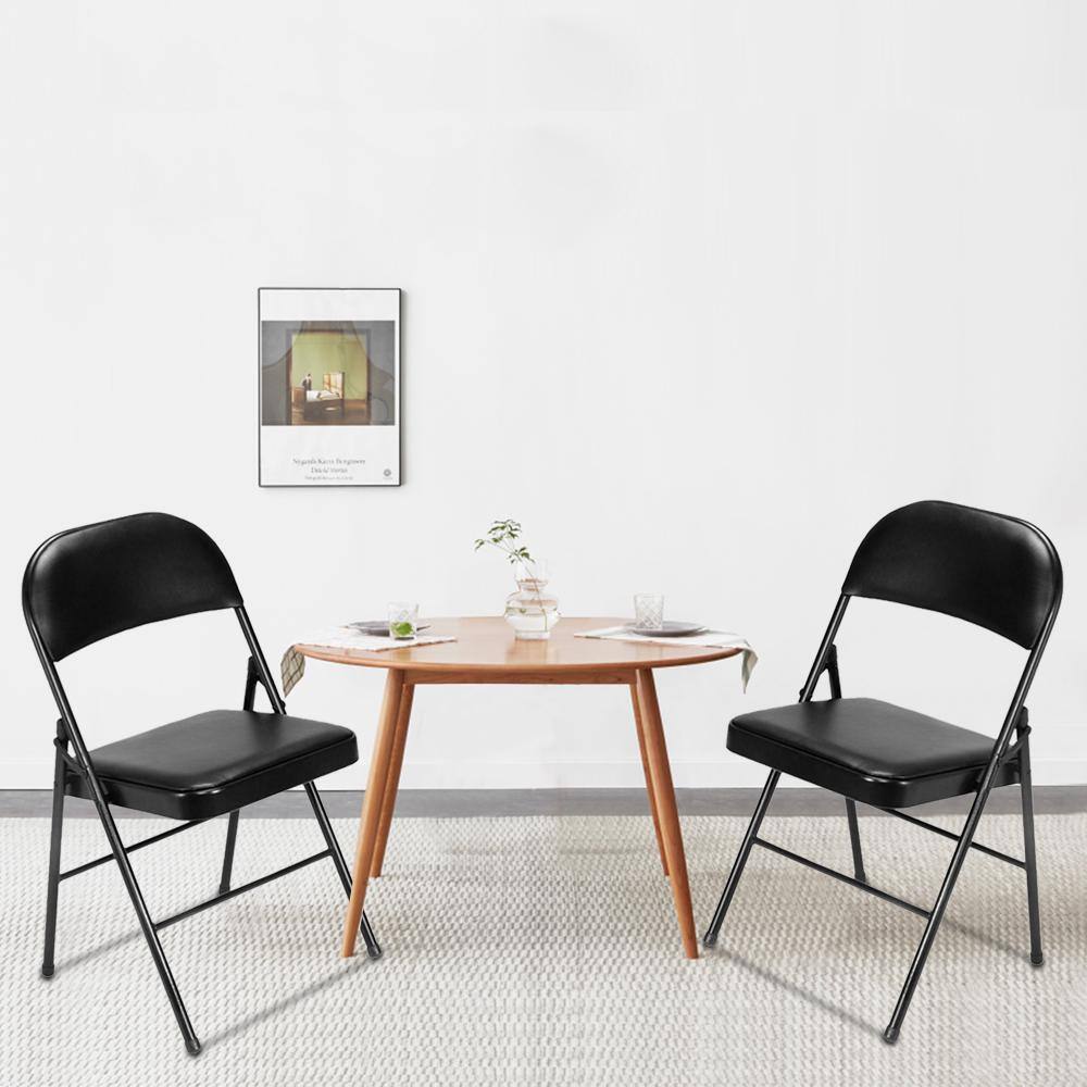 Black Faux Leather Armless Folding Reception Chairs, Set of 4