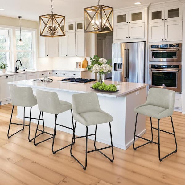 Mali 36 in. Gray Metal Frame Faux Leather Counter Height Bar Stool with Premium Footrest and Non-Slip Footpads Set of 4