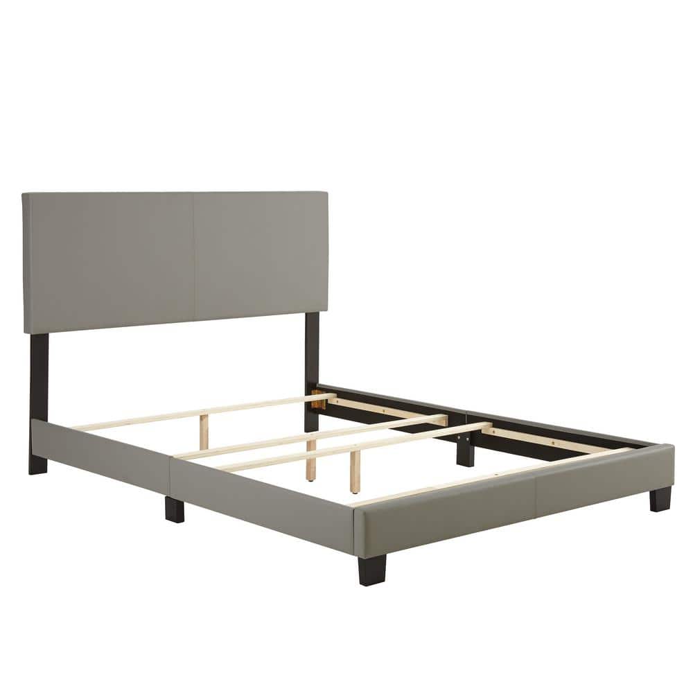 Finn Twin Upholstered Faux Leather Platform Bed in Gray