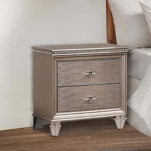22.88 in. 2-Drawer Gold Wooden Nightstand