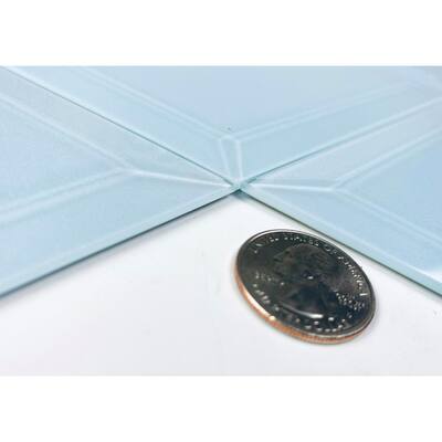 Frosted Elegance Glossy Blue Beveled Diamond 6 in. x 8 in. Glass Peel and Stick Wall Tile (13.3 Sq. Ft./Case)
