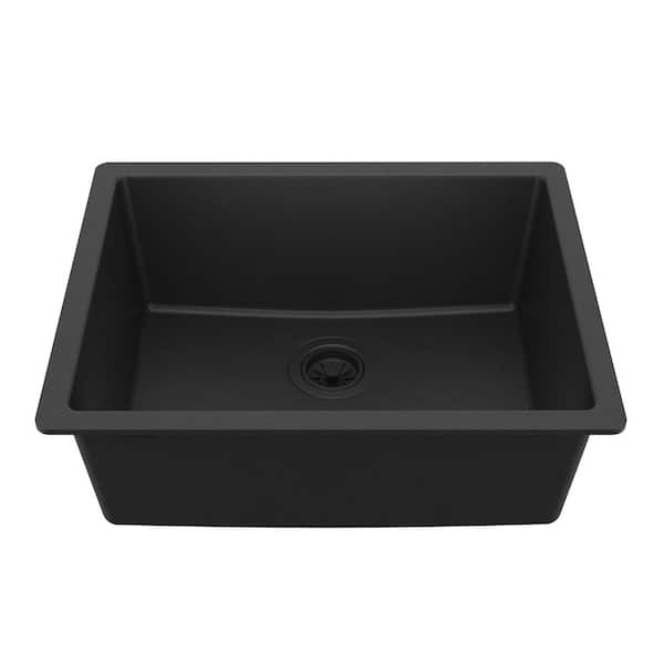 Black Quartz 24.38 in Single Bowl Undermount Kitchen Sink