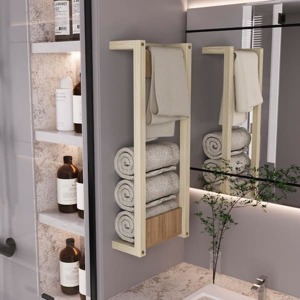 Flexi-Fix Curved 3-Bar Wall Towel Rack in Natural Oak