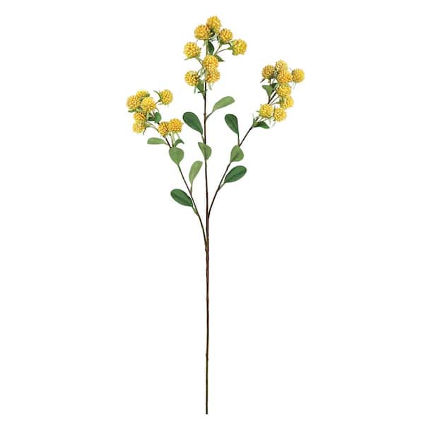 LIVING LUXURY 30 in. Yellow Artificial Wild Berry Filler Flower Stem Spray (Set of 4)