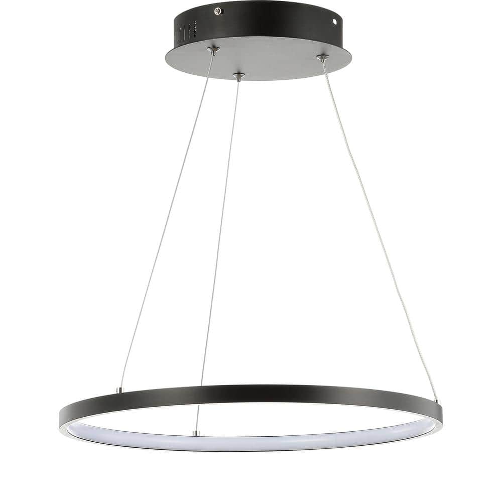 Matte Black Modern LED Drum Pendant Light - 15.75" Diameter